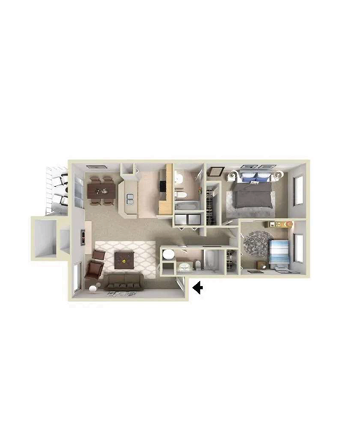 3D floor plan of 2X2 at Murrayhill Park, Beaverton, OR